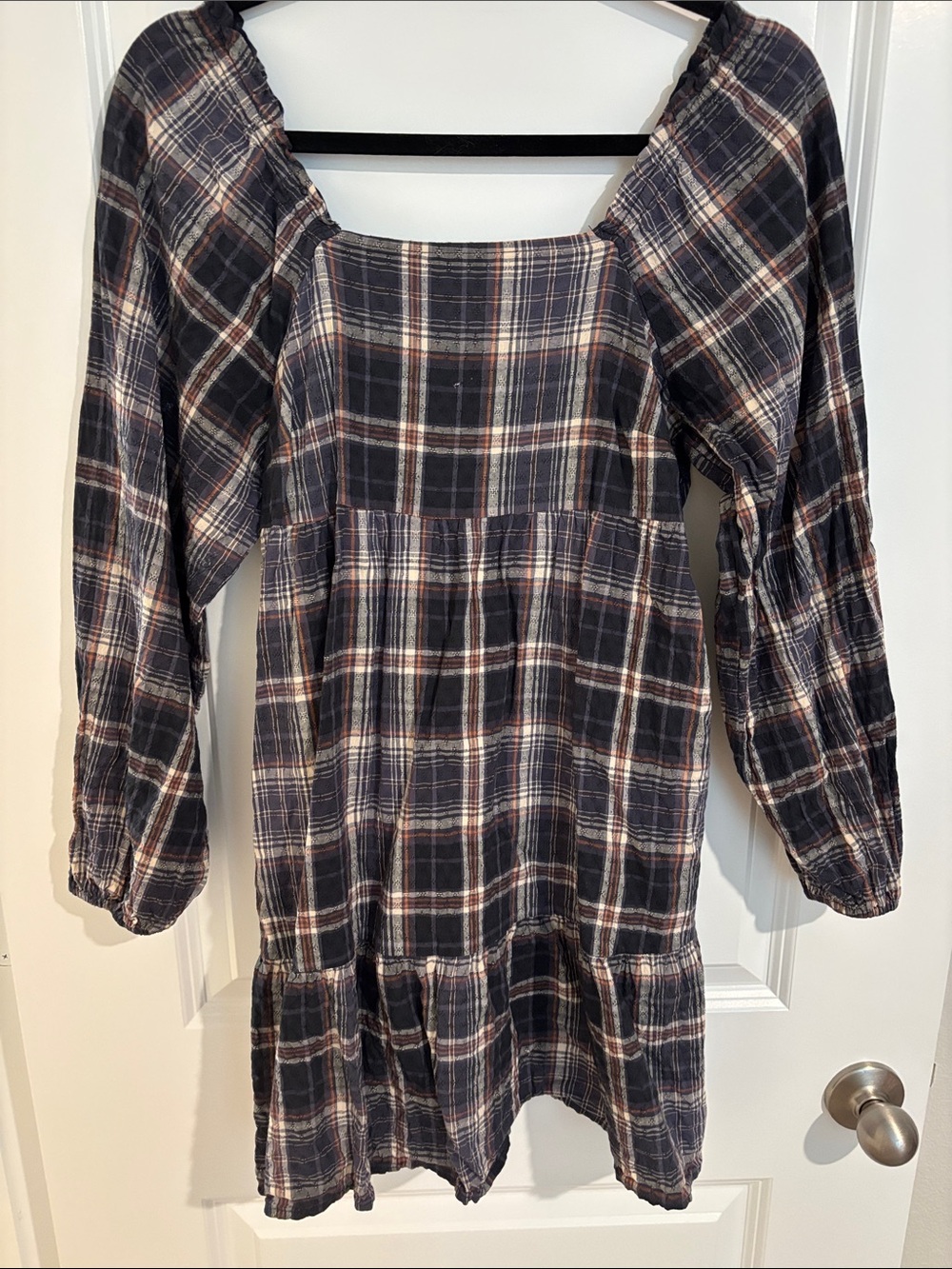 Universal Thread Black & Cream Plaid Square-Neck Mini Dress